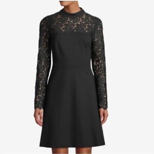 Elie Tahari Knit Size 14 Jenessa Dress Black Lace Sleeve Whimsy Goth Romantic